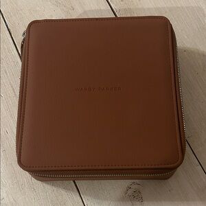 Warby Parker Travel Zip Around Glass Case Walnut Faux Leather 3 Slots New